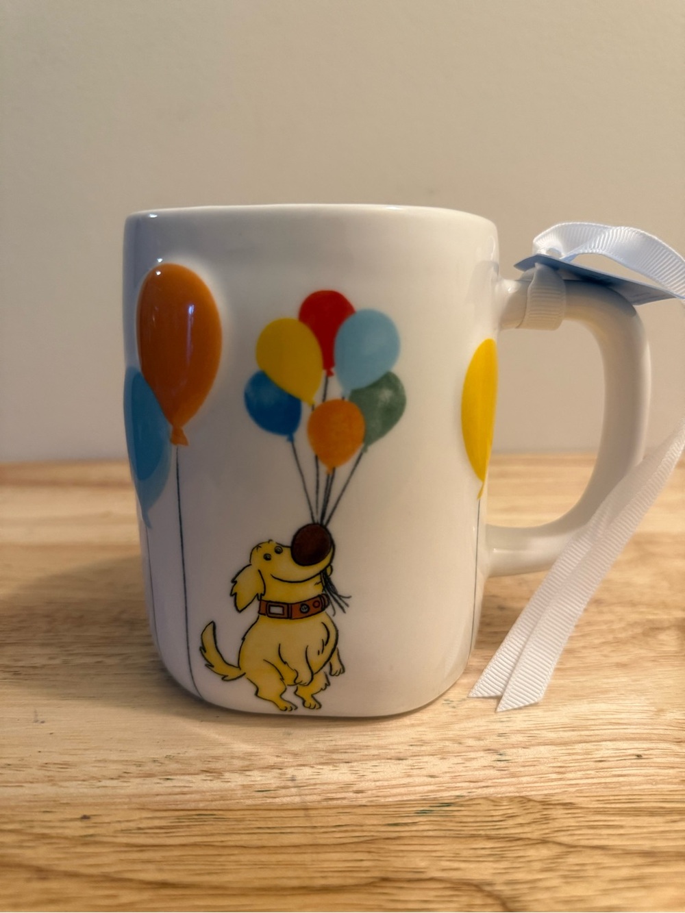 Rae Dunn UP Mug with Multicolor Balloons and Yellow Dog